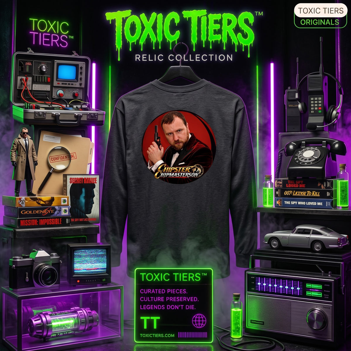 Toxic Tiers™ "Chipster Chipmasterson" Back Print Long Sleeve Shirt