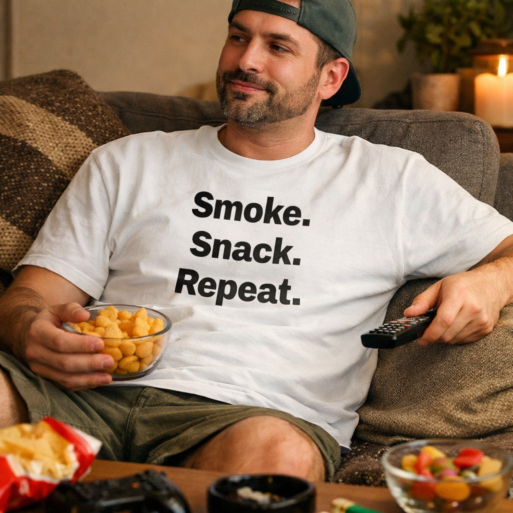 SMOKE SNACK REPEAT Shirt | Funny Stoner Tee | DaddyRabbit Streetwear