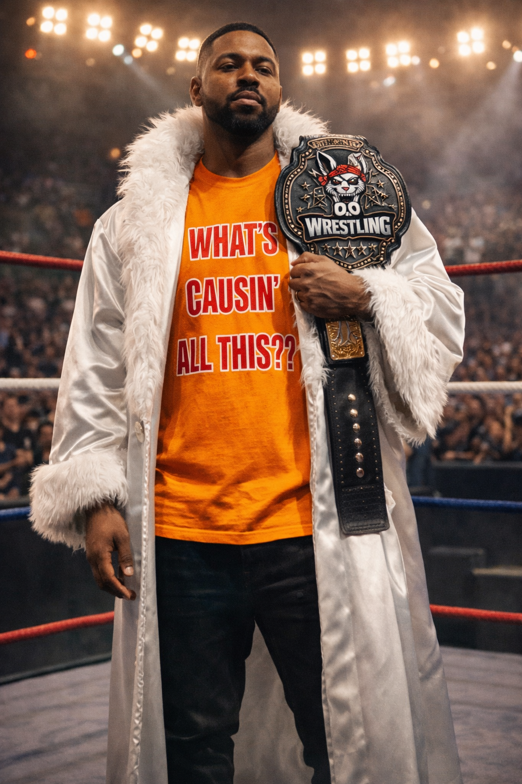What’s Causin’ All This Wrestling Promo Tee – Retro Hype Catchphrase Shirt | Bold Arena‑Style Typography | DaddyRabbit Original
