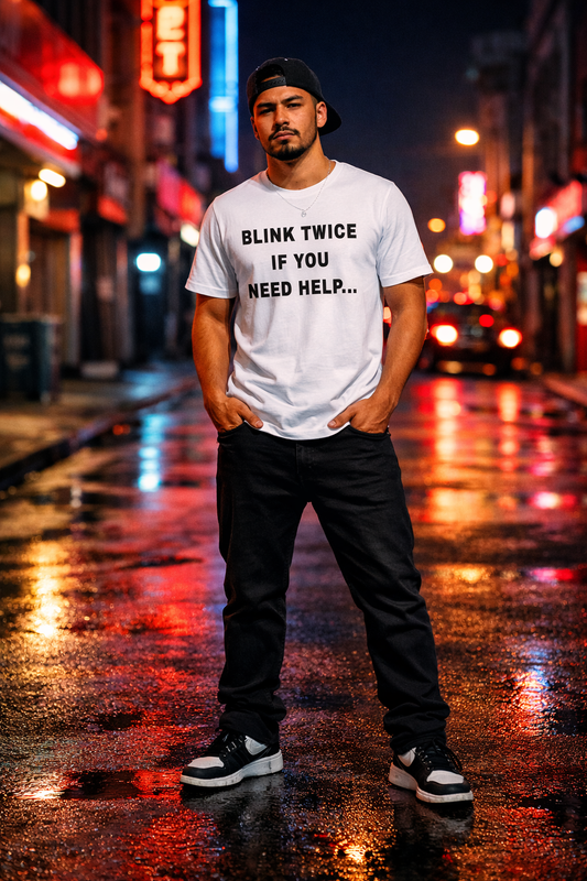 Blink Twice Tee – Funny Sarcastic Graphic T‑Shirt for Work, Meetings & Awkward Situations | Rabbit Roost